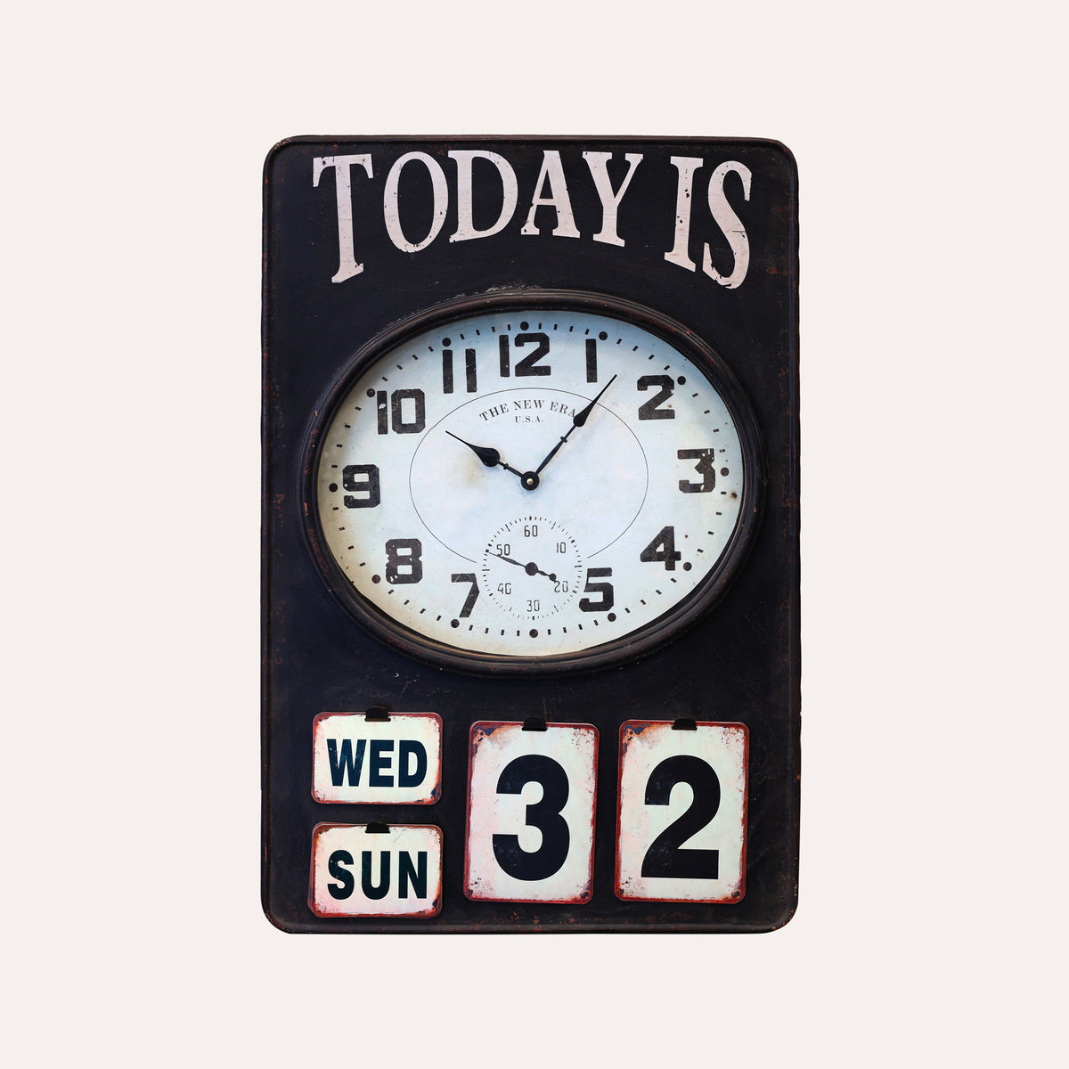 Reloj de pared rectangular de metal negro