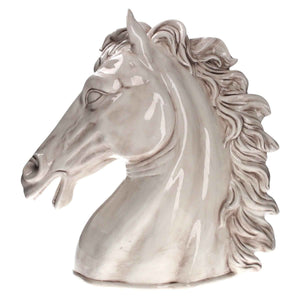 Cabeza de Caballo de Cerámica Blanca Envejecida – Decorada a Mano, Made in Italy