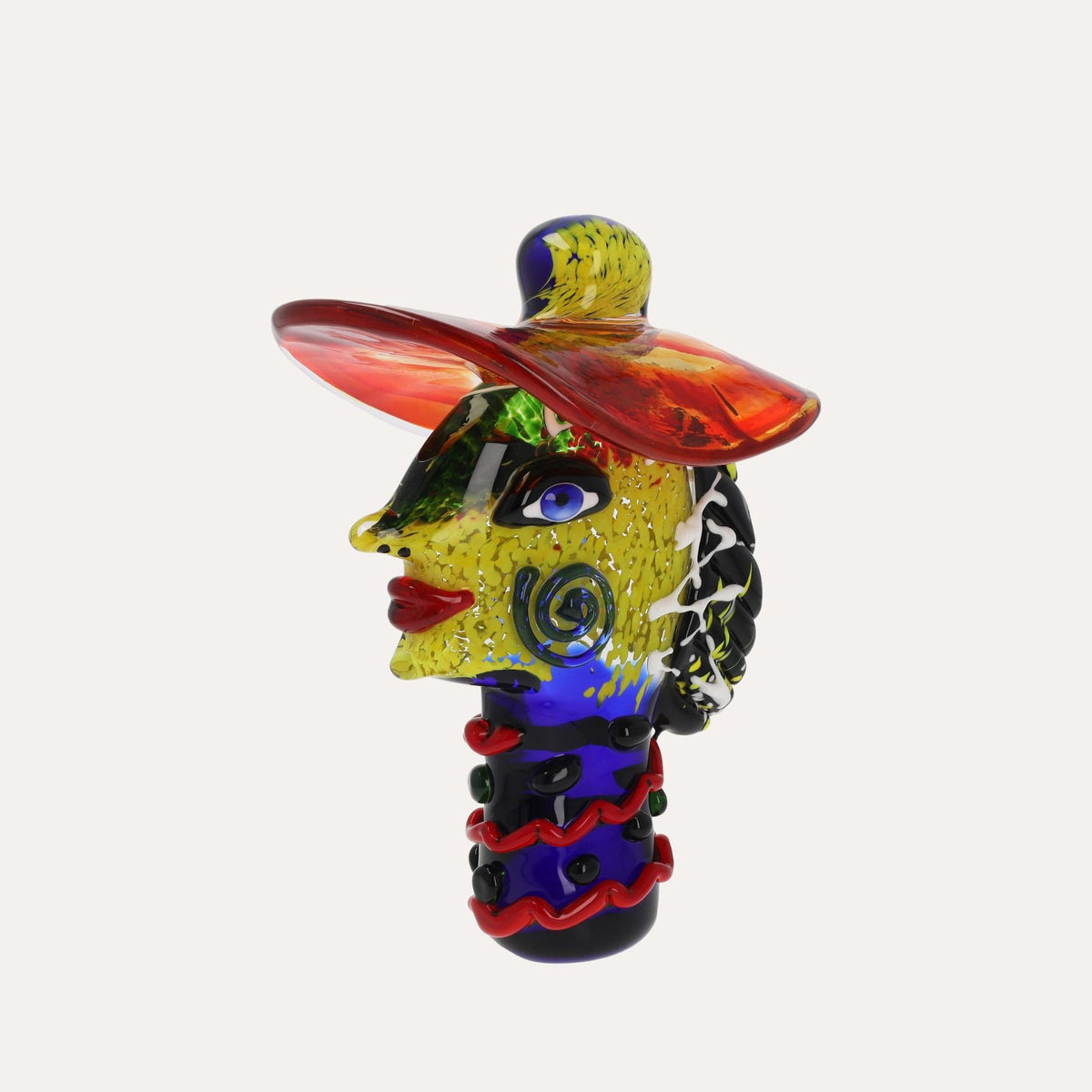 Scultura con Cappello in Vetro Pieno Multicolore H.33 cm - KeyHome Store