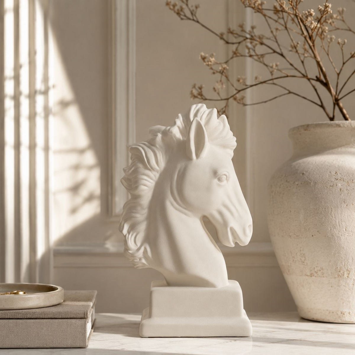 Testa di Cavallo Grande in Ceramica Bianca H.50x26x14 cm