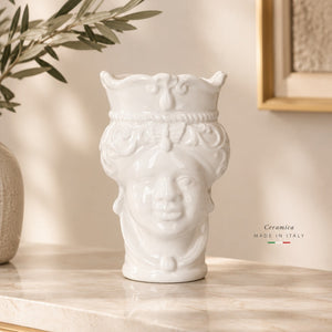 Testa di Moro Uomo Piccolo in Ceramica Bianco H.20 cm - KeyHome Store