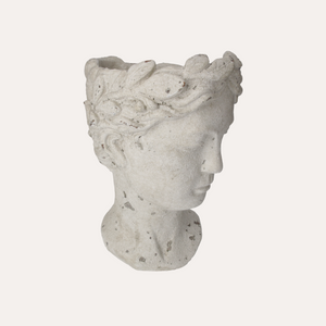Decorative Plant Holder Head in White Resin, Height 35 cm