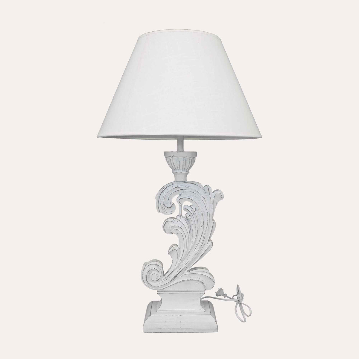 Lampada Shabby Chic con Base in Legno a Forma di Foglia