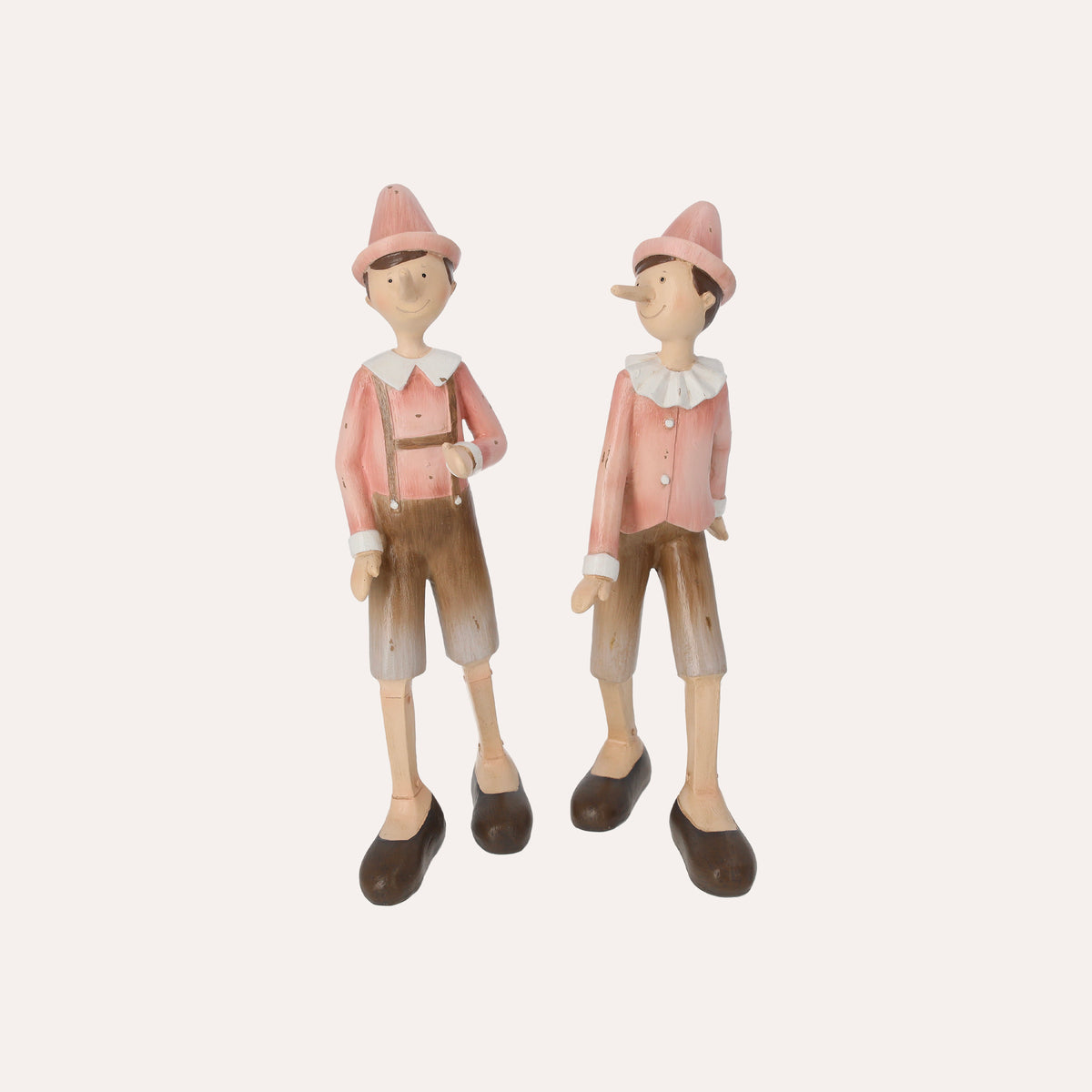 Coppia Statuine Pinocchio in Resina H. 28 cm