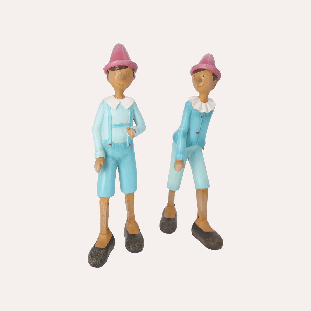 Coppia Statuine Pinocchio in Resina Azzurro H. 29 cm