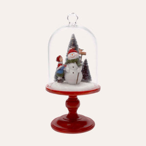 Glass Display Case with Snowman and LED Lights for Gifts