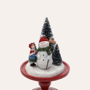 Glass Display Case with Snowman and LED Lights for Gifts