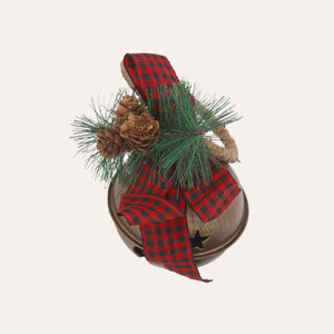 Boule de Noël en métal doré avec hochet et noeud rouge
