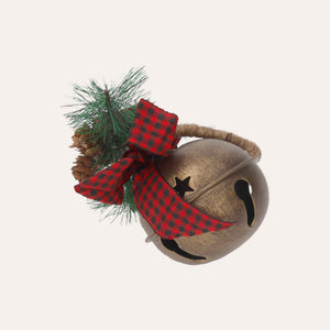 Boule de Noël en métal doré avec hochet et noeud rouge