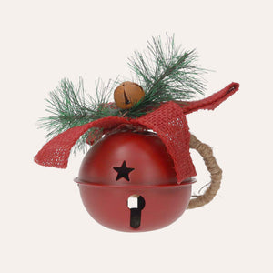 Rote Weihnachtskugel aus Metall mit Rassel und Zweig