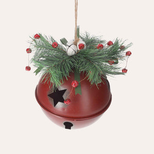 Rote Weihnachtskugel aus Metall mit Rassel und Kiefer