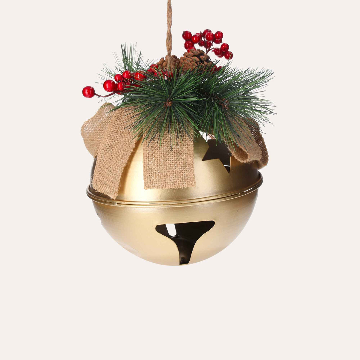 Boule de Noël en métal doré avec hochet festif