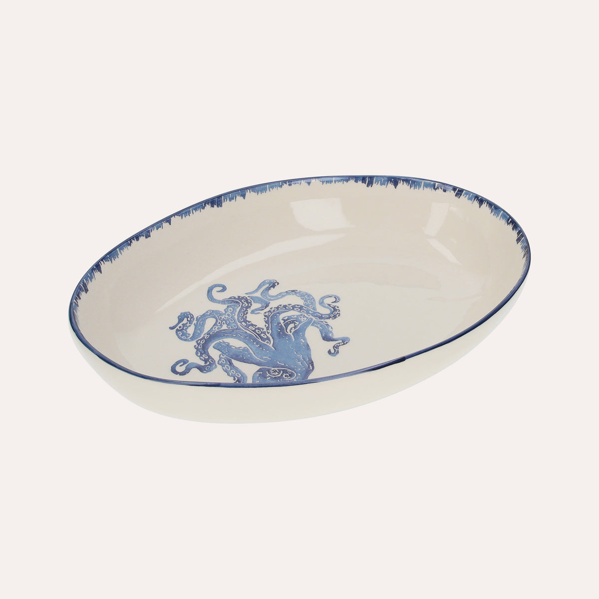 Ciotola Ovale in Ceramica con Decoro Polipo Blu