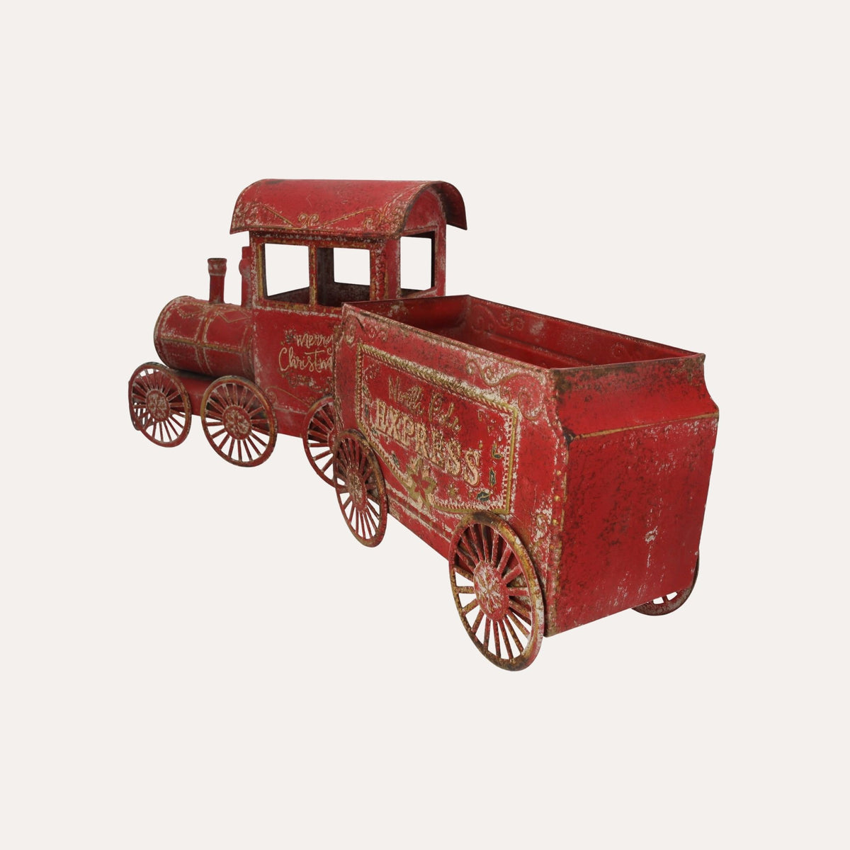 Trenino Natalizio con Carretto in Latta Rosso H.68x28 cm - KeyHome Store