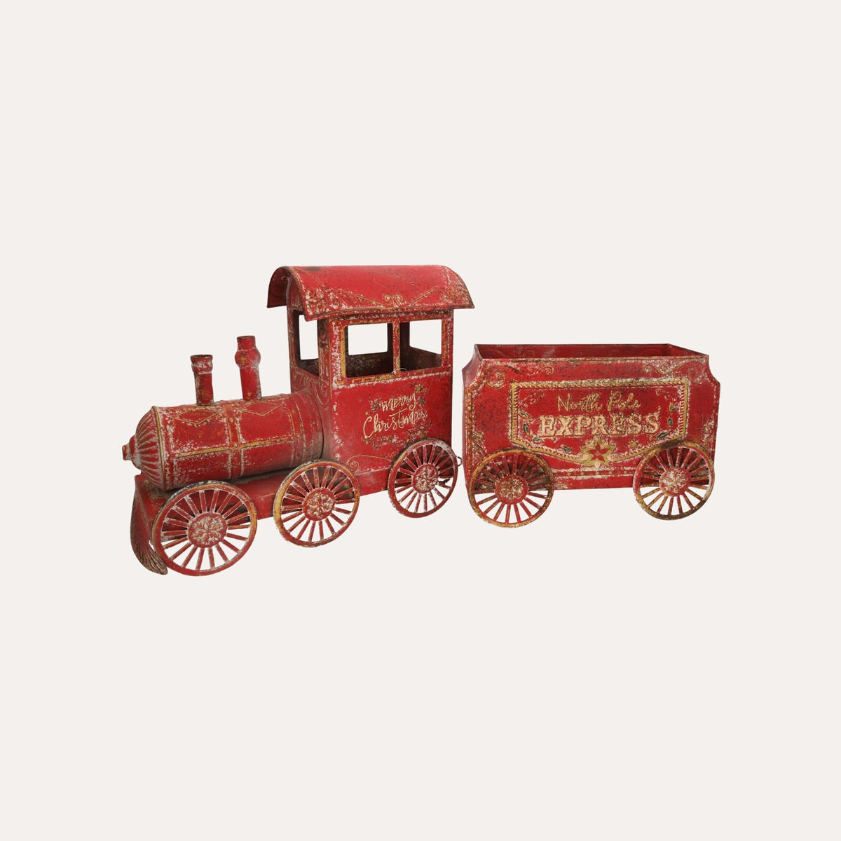 Trenino Natalizio con Carretto in Latta Rosso H.68x28 cm - KeyHome Store
