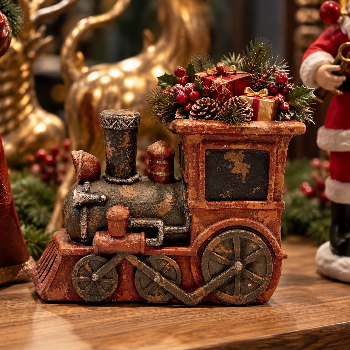 Trenino di Natale Rosso in Resina H.52x70x30 cm - KeyHome Store