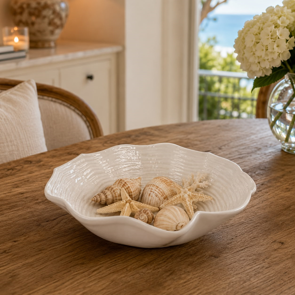 Vasca grande a conchiglia in ceramica bianca H12 Ø40 cm