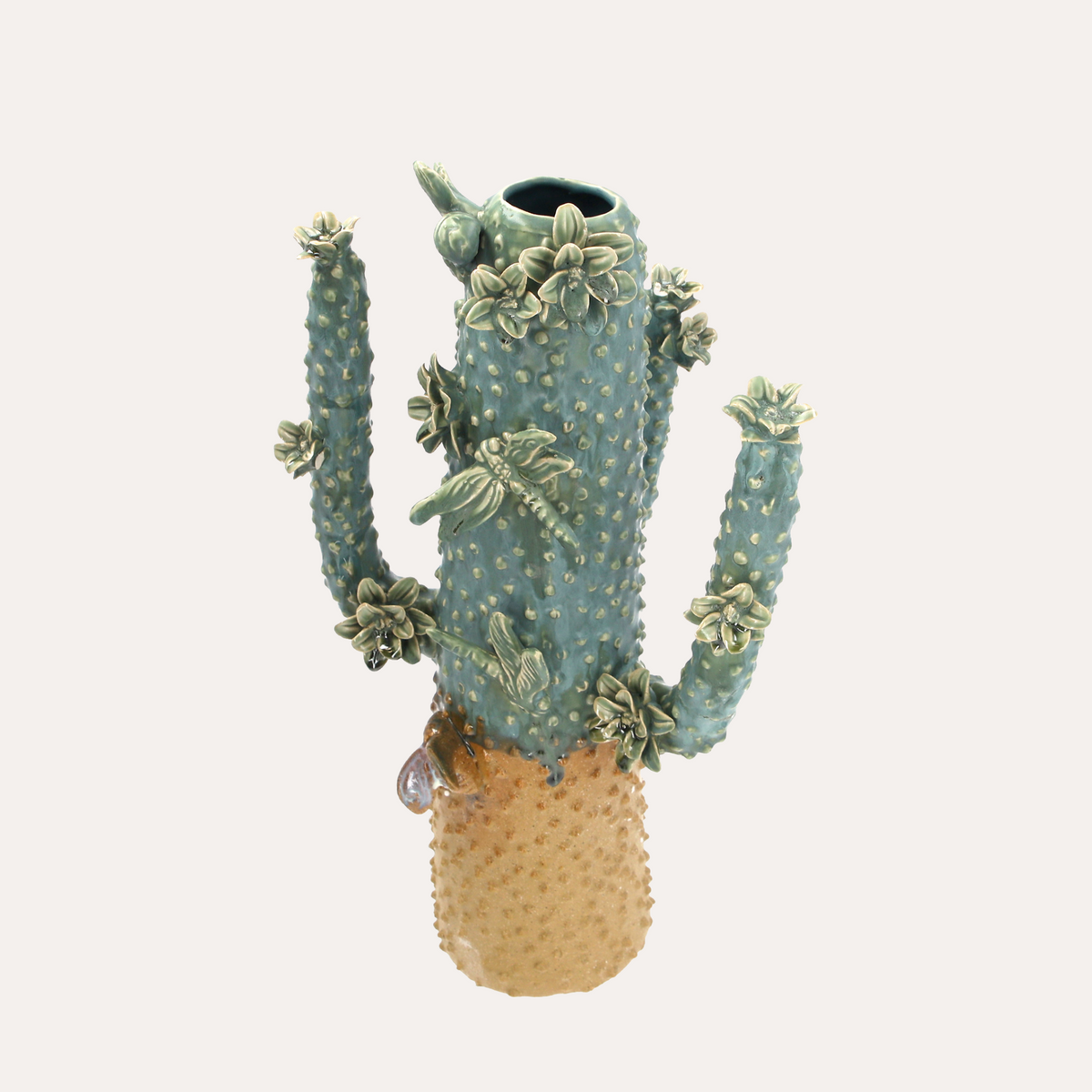 Vaso Cactus in Ceramica Verde e Giallo H.50x28x20 cm