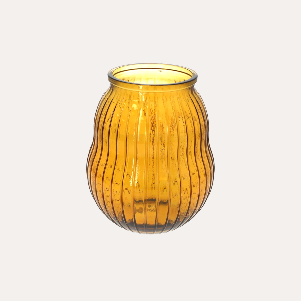 Jarrón de cristal amarillo redondeado a rayas h.23 x p.20 cm