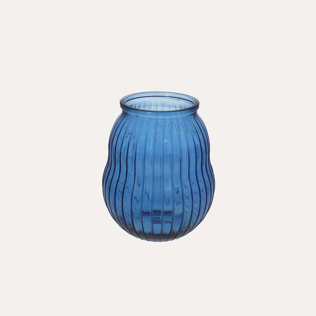 Jarrón de vidrio cobalto convexo rayado h.23 x p.20 cm