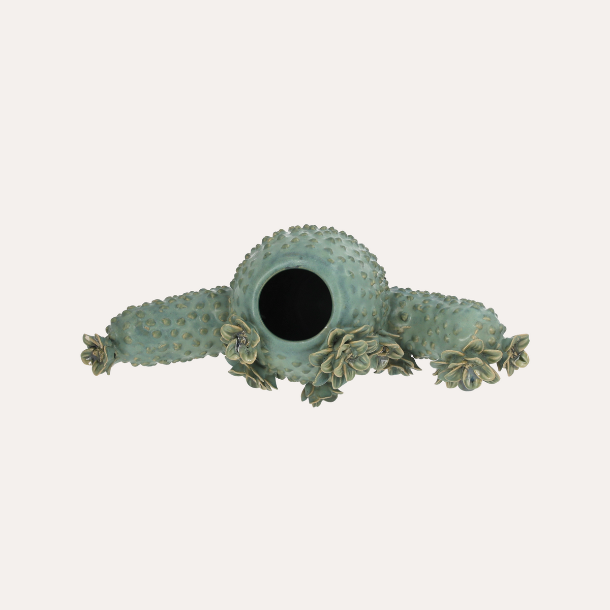 Vaso Cactus in ceramica verde con dettagli floreali H.26×34×15,5 cm