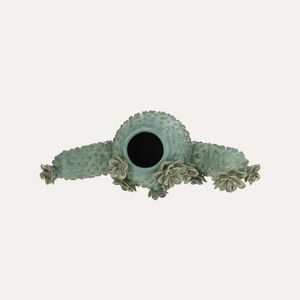 Vaso Cactus in ceramica verde con dettagli floreali H.26×34×15,5 cm
