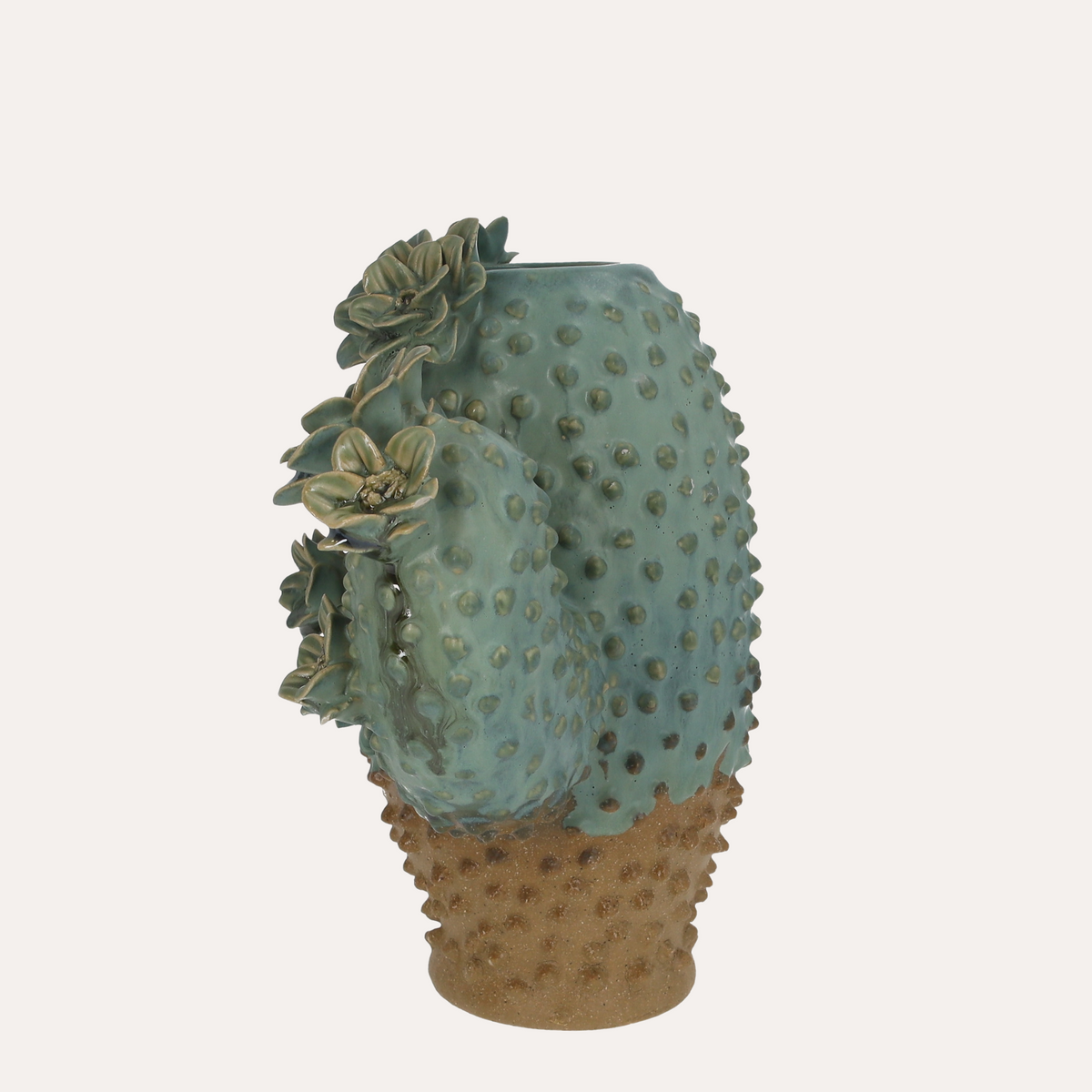 Vaso Cactus in ceramica verde con dettagli floreali H.26×34×15,5 cm