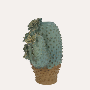 Vaso Cactus in ceramica verde con dettagli floreali H.26×34×15,5 cm