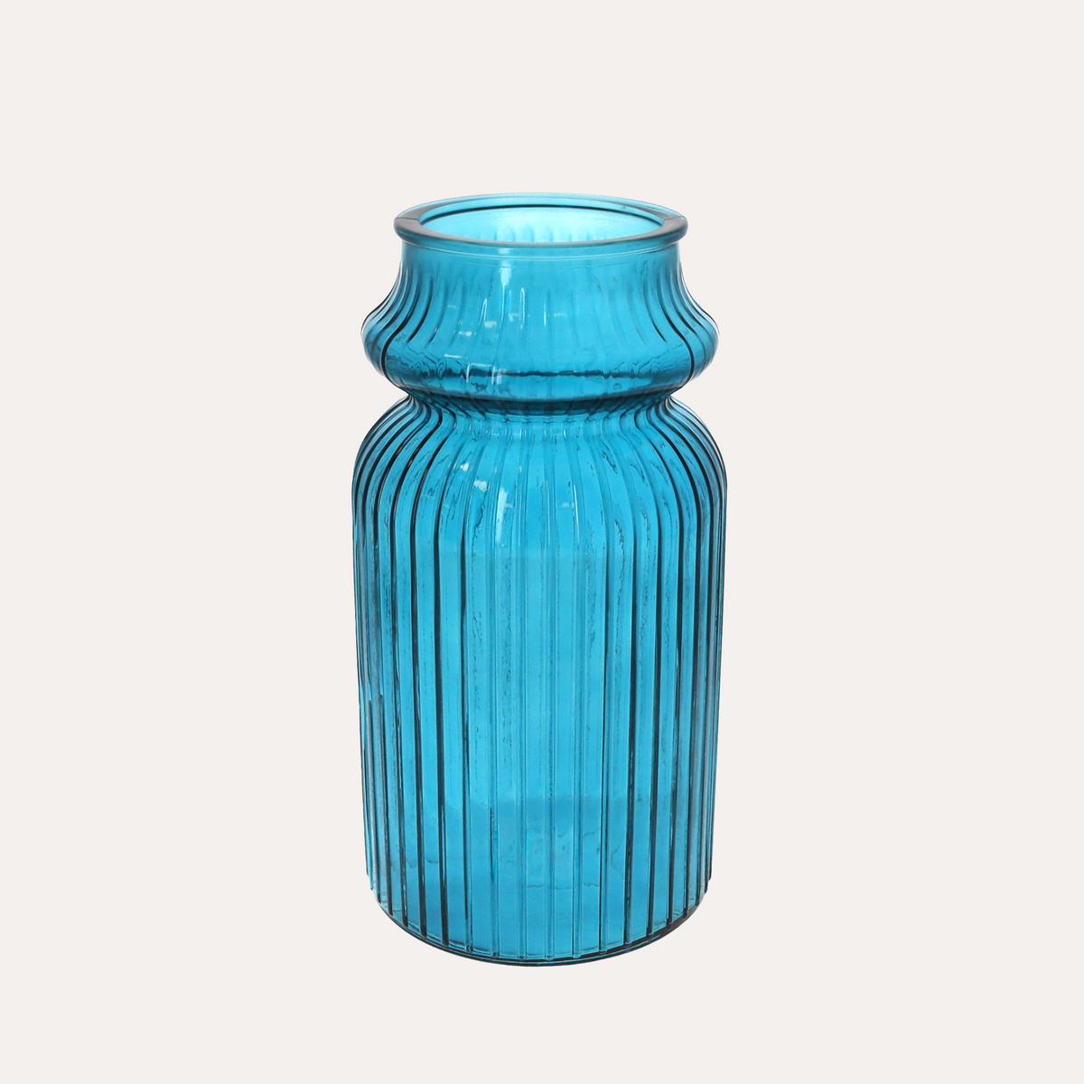 Turquoise Short Striped Vase in Recycled Glass H29 D14.5