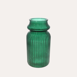 Low Green Striped Glass Vase H29 D14.5