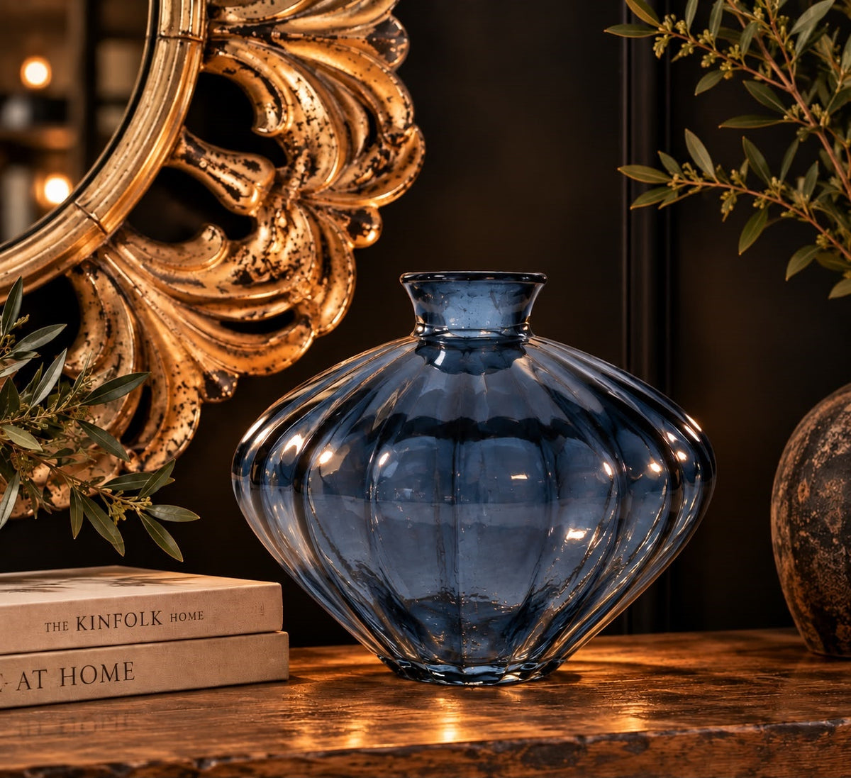 Vaso Ovale in Vetro Riciclato Blu Cobalto H.14 cm - KeyHome Store