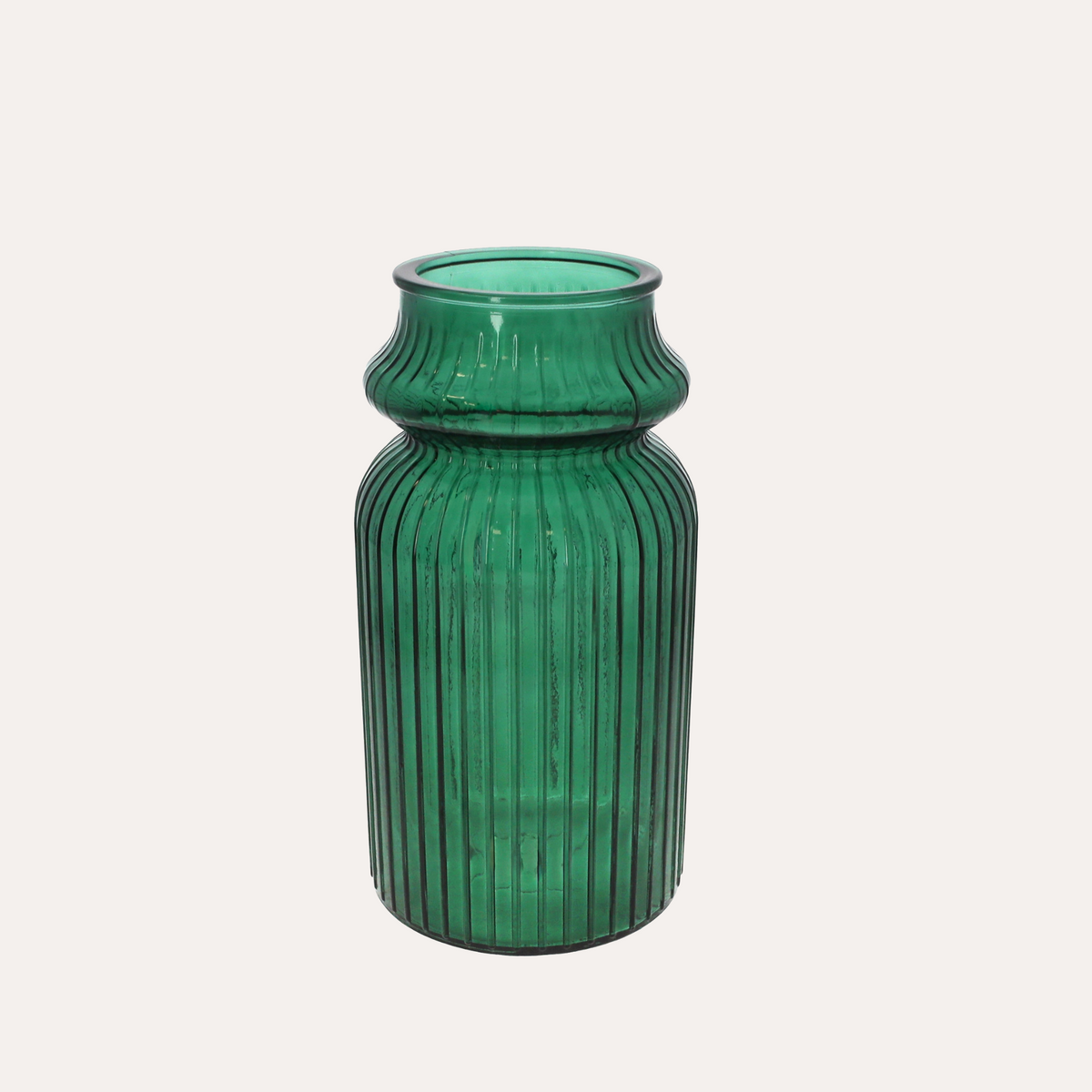 Low Green Striped Glass Vase H29 D14.5