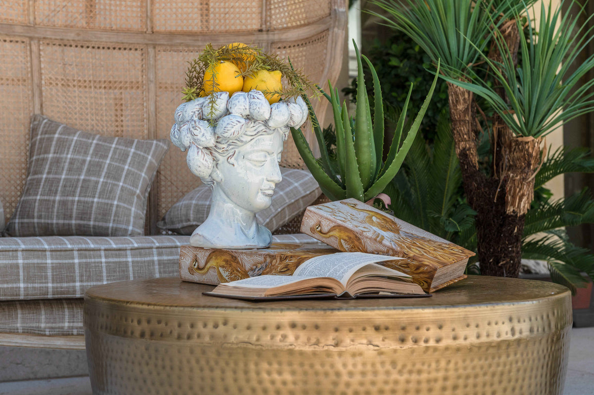 White Artisan Ceramic Testa Vase with Lemons - Home and Garden Furnishings