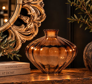 Vaso Ovale in Vetro Riciclato Ambra H.14 cm - KeyHome Store