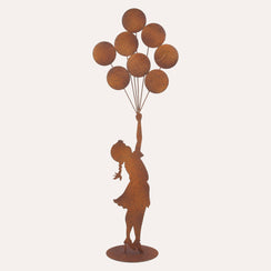 Bimba con Palloncini Grande in Ferro Corten Marrone Ruggine( 120x45x18 cm)