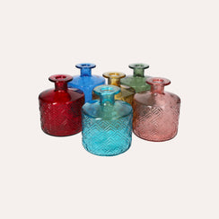 Set mit 6 farbigen Flaschen aus recyceltem Glas