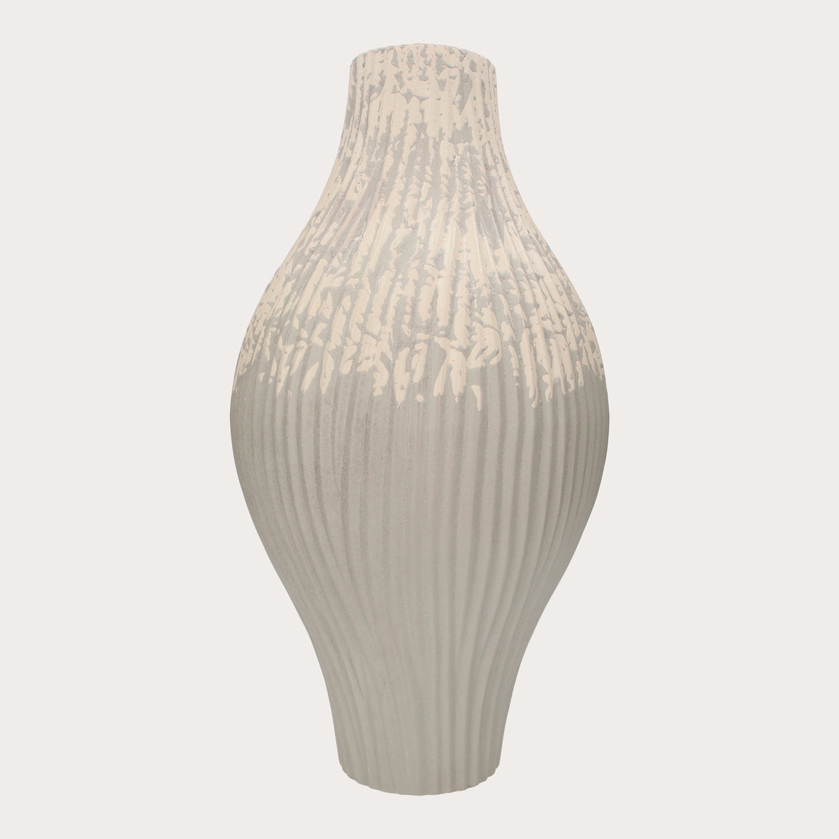 Ceramica vase with white and gray Ribs h.50 cm