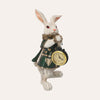 Bianconiglio con Orologio in Resina Bianco e Verde H.24 cm
