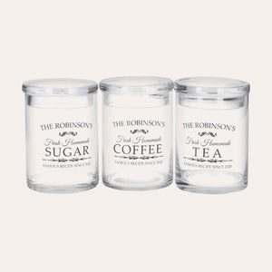 Trío de Botes de Vidrio para Azúcar, Café y Té
