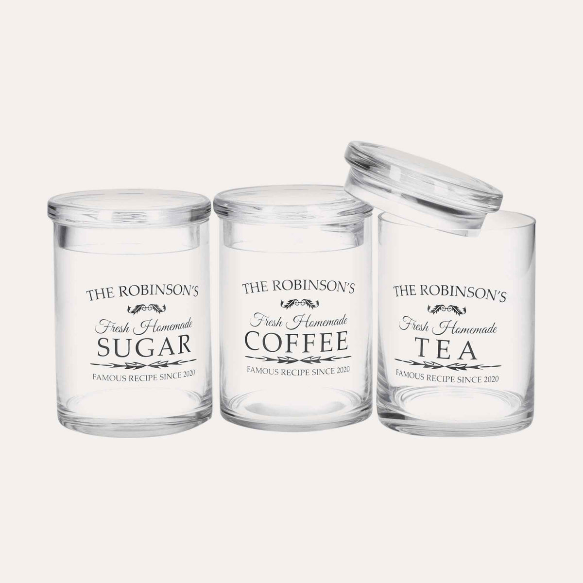 Trío de Botes de Vidrio para Azúcar, Café y Té