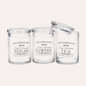 Trío de Botes de Vidrio para Azúcar, Café y Té
