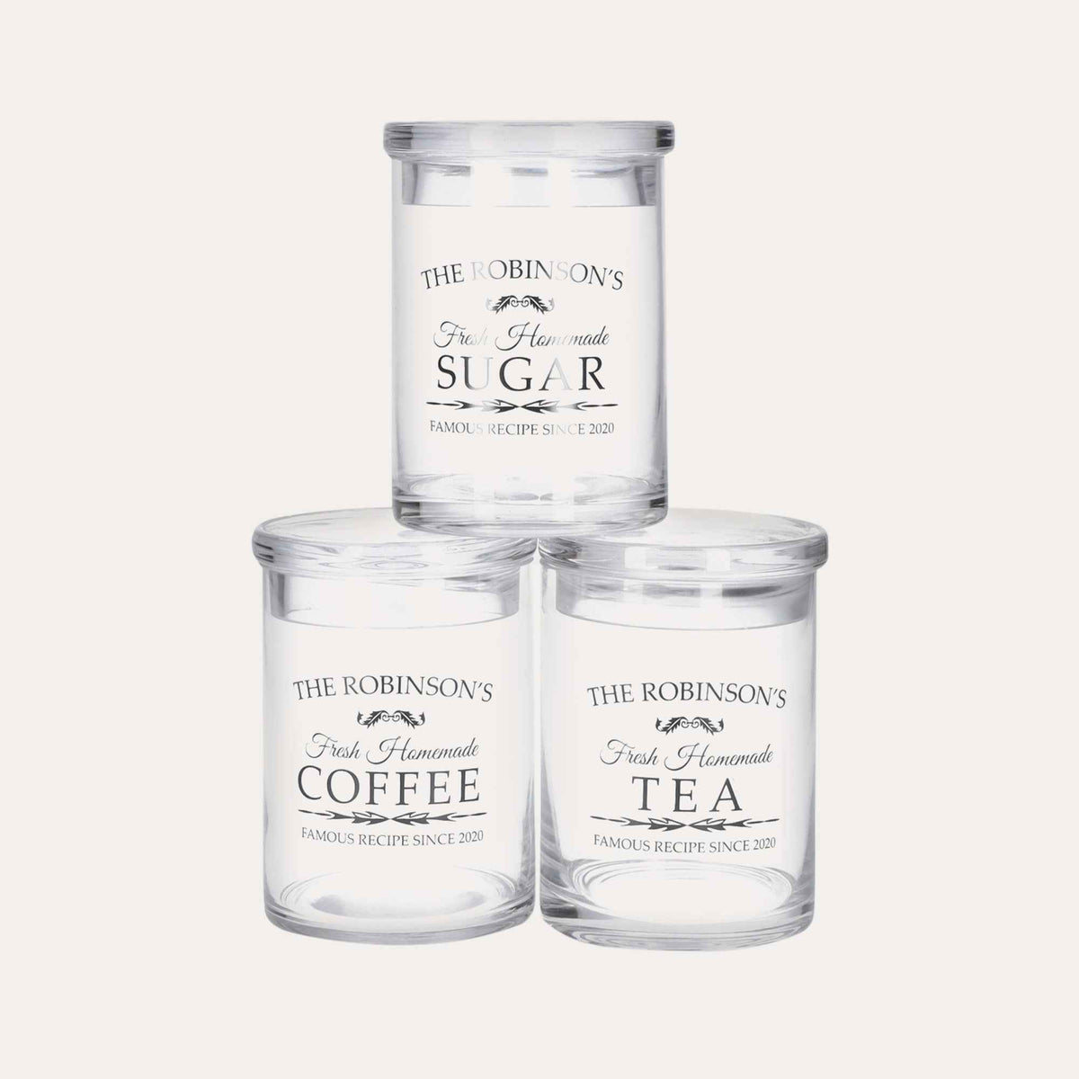 Trío de Botes de Vidrio para Azúcar, Café y Té