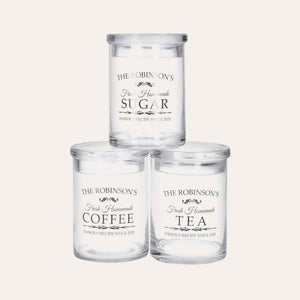 Trío de Botes de Vidrio para Azúcar, Café y Té