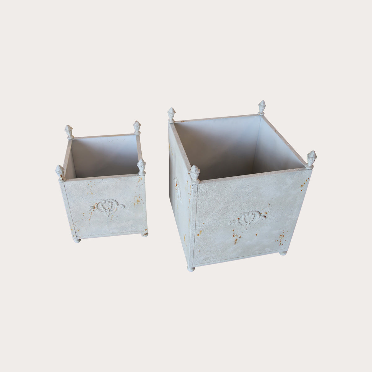 Set di 2 Portapiante in Ferro Bianco Anticato