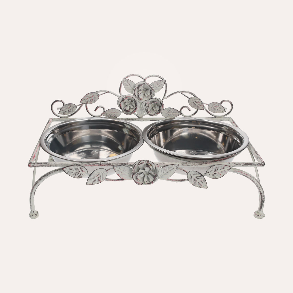 Set di Ciotole in Acciaio Inox con Supporto Decorato a Rose
