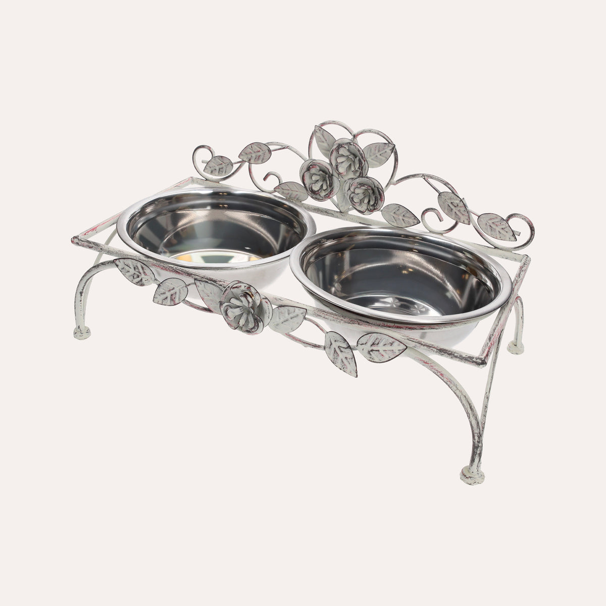 Set di Ciotole in Acciaio Inox con Supporto Decorato a Rose