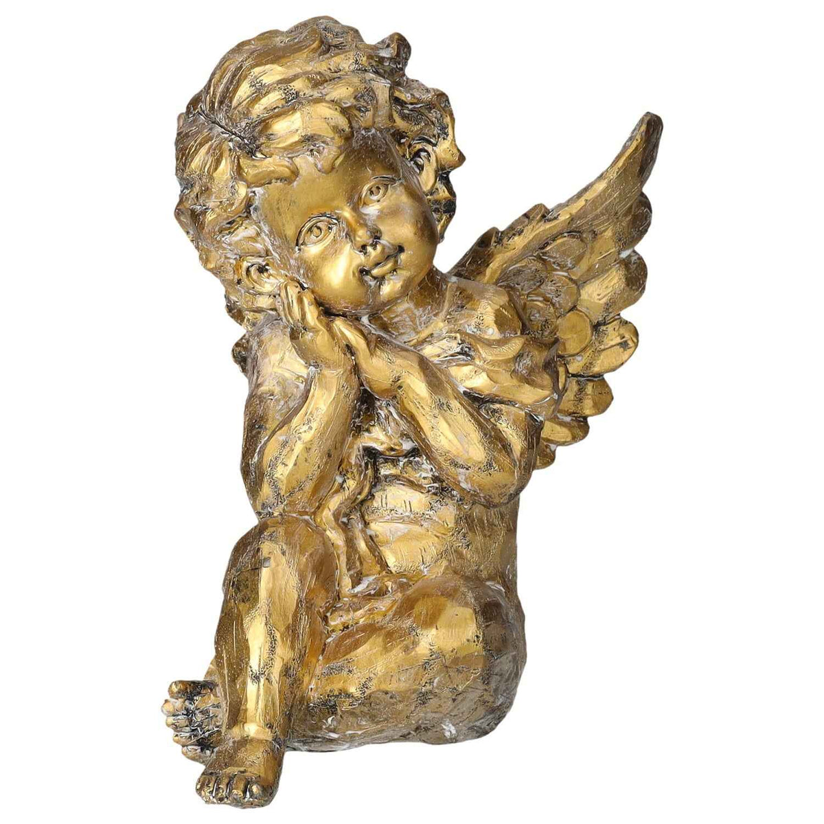 Decorative Angel Sitting in Gold Tinted Resin