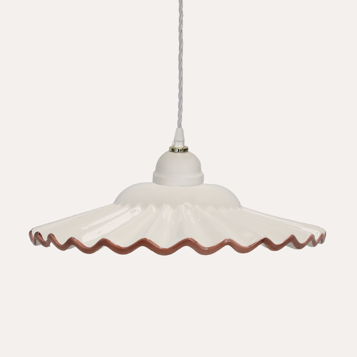 Lampadario Rustico in Ceramica Bianca Bordo Marrone Ø. 30cm