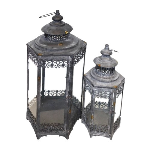 Set 2 Lanterne in Ferro Grigio Anticato