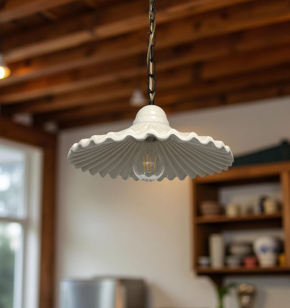 Lampadario in Ceramica Bianca Ondulata Ø 39 cm